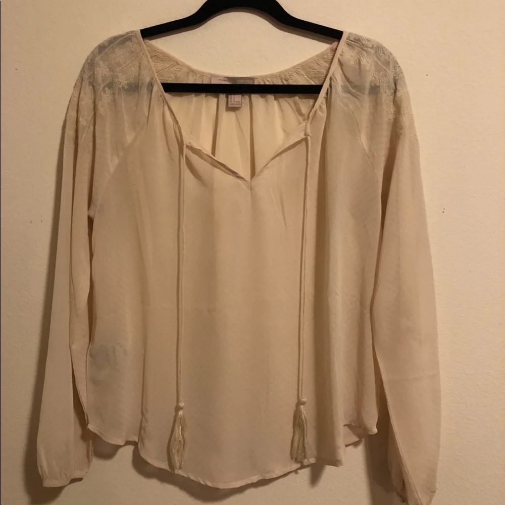 Cream Sheer Longsleeve Top - Size S